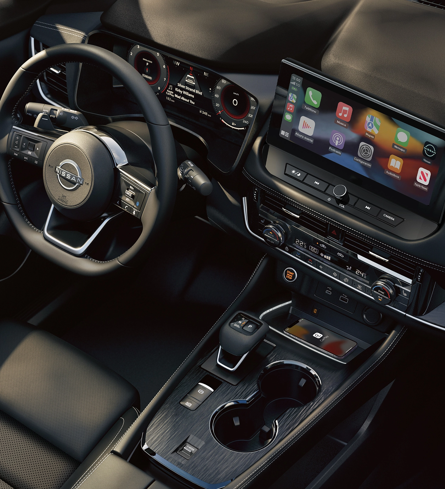 Tablero de Nissan X-Trail 2025 con tecnologías de NissanConnect®, Apple CaerPlay® y Android Auto®